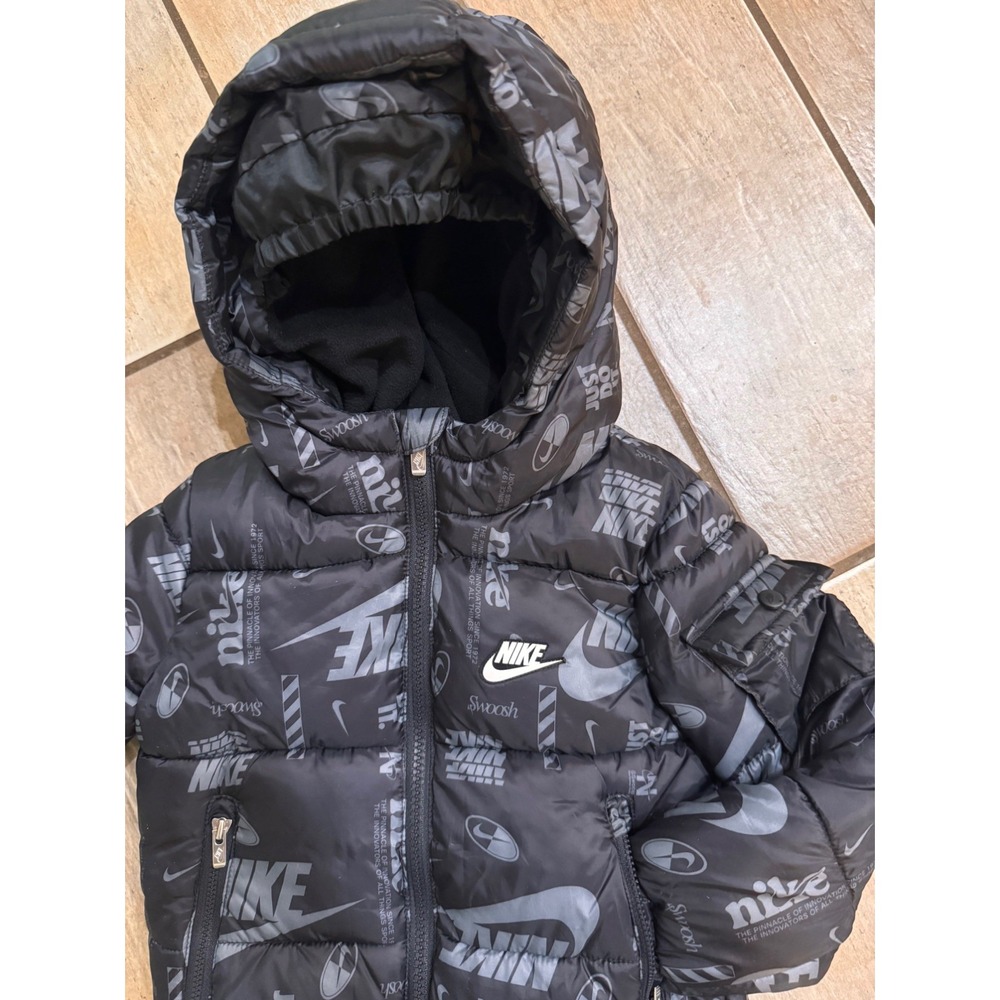 Boys Nike Puffer Full Zip Jacket Winter Coat Black 3T All Over Print - Picture 6 of 8